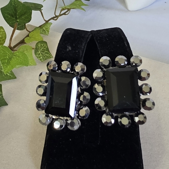 Silver and Black Glam Clip On Earrings - Picture 3 of 9